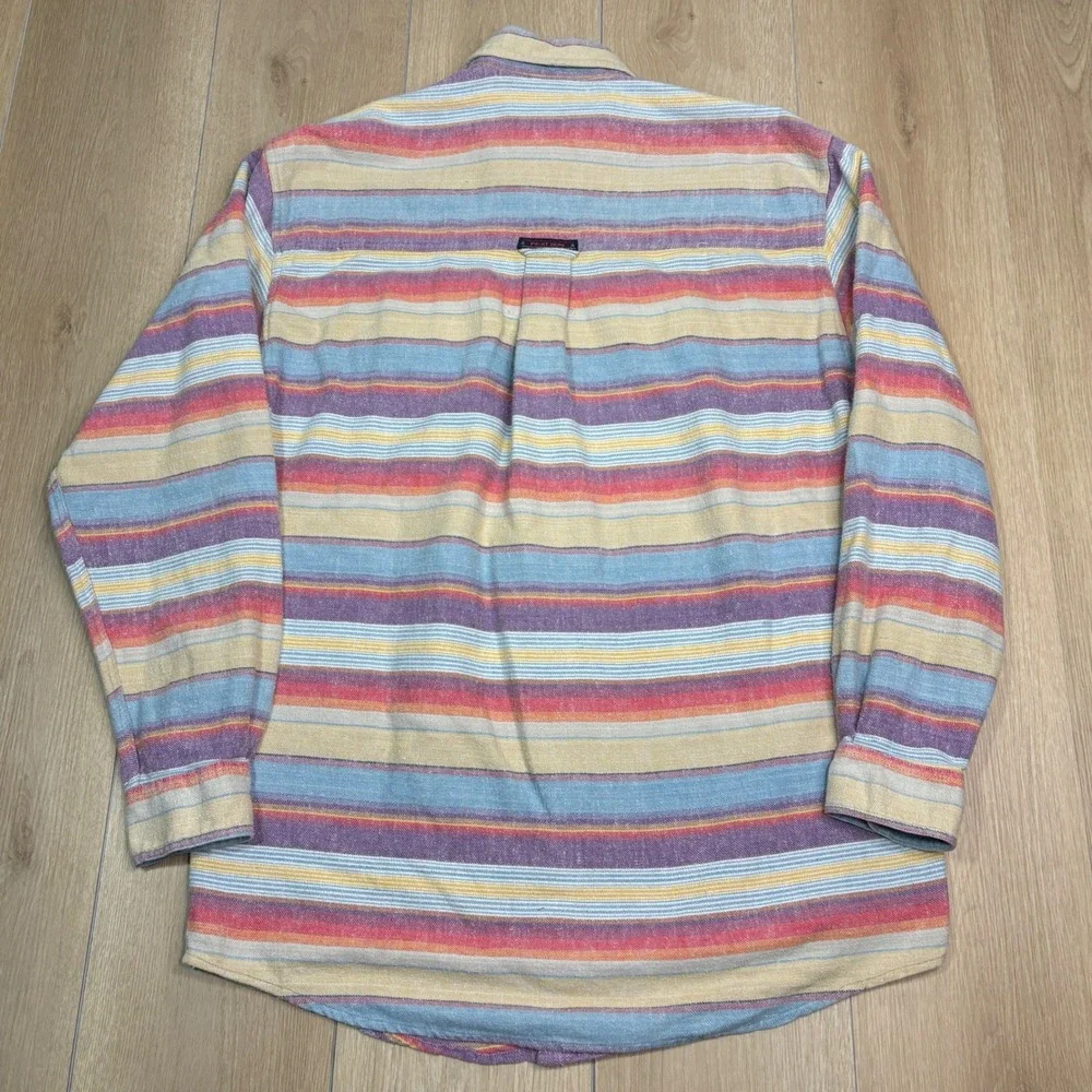 Point Zero Mens Multi Color Striped Cotton Button Down Flannel Shirt Medium